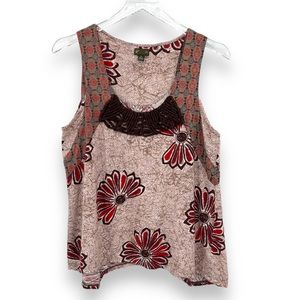 Anthropologie Fei brown floral patchwork sleeveless blouse tank top